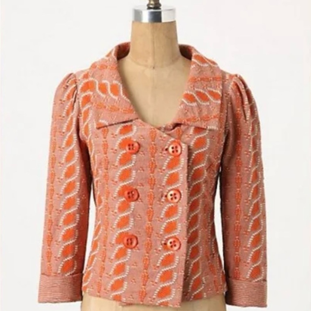 NWT Anthropologie Liasis cardigan Orange and Cream Patterned Blazer large